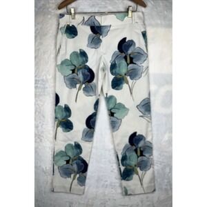 Tory Burch Cream Blue Floral Print Cropped Pants Sz 6 Spring Summer Chic Stylish